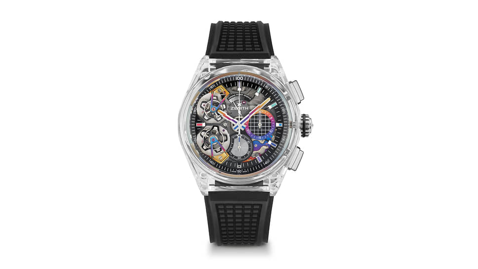 Мануфактура Zenith выполнила корпус уникальных Defy Double Tourbillon Felipe Pantone из бесцветного сапфирового стекла. Эстимейт CHF 180–220 тыс. 