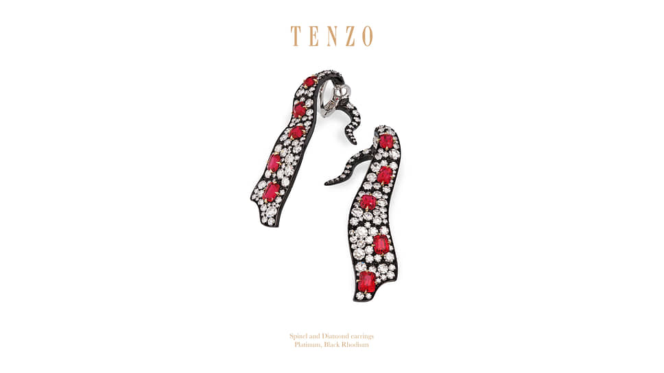 Tenzo, серьги, родированная платина, шпинель, бриллианты