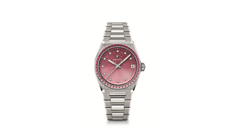 Defy Midnight Pink Ribbon Edition — стальной корпус 35 мм, глянцевый розовый циферблат, 44 розовых сапфира, механизм Elite 670 SK с автоматическим подзаводом, запас хода более 50 часов, в комплекте стальной браслет, белый каучуковый ремешок с розовой кожей и черный каучуковый «бархатный» — ремешки с механизмом быстрой замены, единственный экземпляр, выпущенный для аукциона Pink Ribbon 
