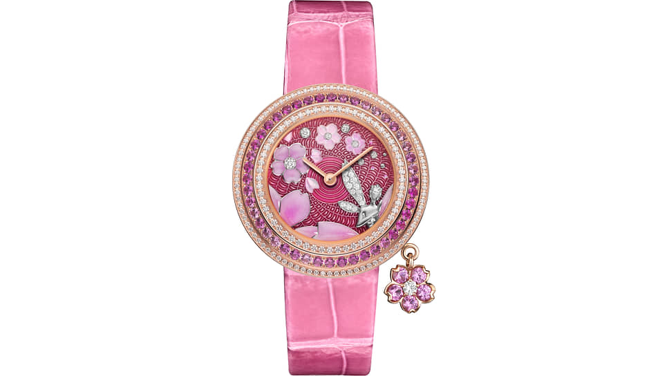 Часы Van Cleef & Arpels Charms Extraordinaire Fee Sakura, розовое золото, розовые сапфиры, перламутр, бриллианты 