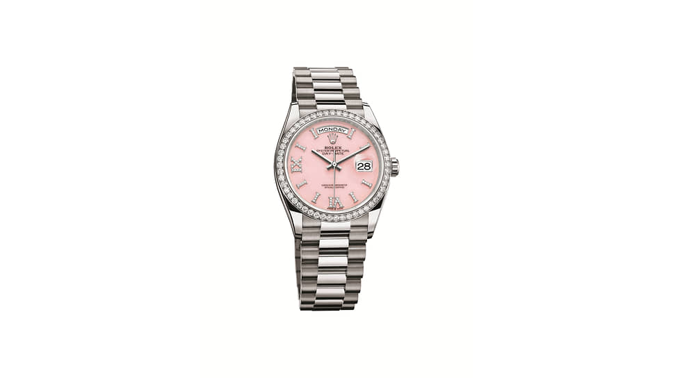 Часы Rolex Oyster Perpetual Day-Date, сталь, розовый опал, бриллианты 