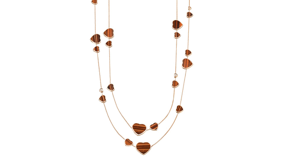 Колье Chopard Happy Hearts, розовое золото, тигровый глаз 