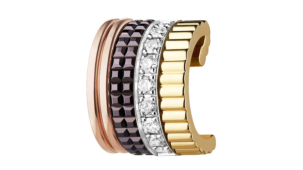 Серьга кафф Boucheron Quatre, розовое, желтое и белое золото, керамика, бриллианты 