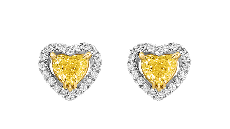 Серьги Mercury Classic, белое золото, желтые и бесцветные бриллианты