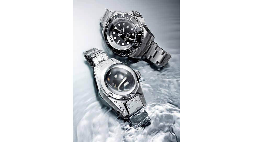 Специальная модель Rolex Deep Sea Special 1960 года (слева), нырявшая вместе с батискафом «Триест», и модель Deepsea Challenge 2012 года (справа), сопровождавшая Джеймса Кэмерона на борту Deepsea Challenger