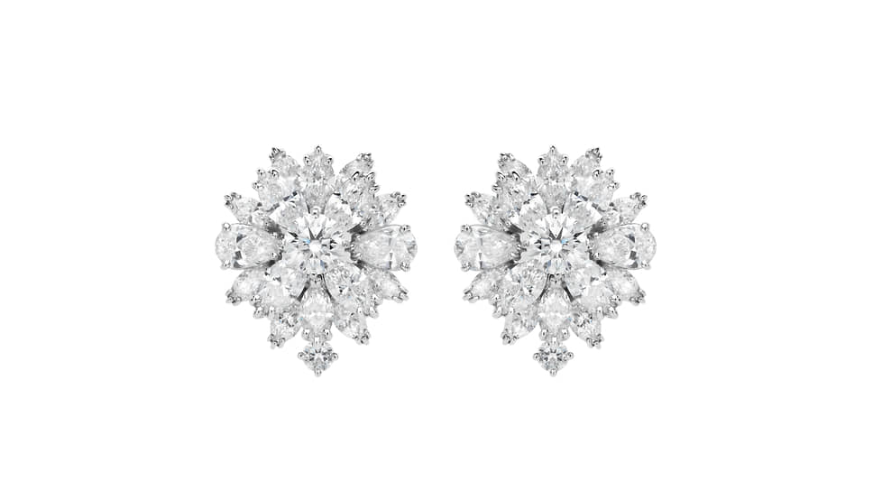Серьги Flower, белое золото, бриллианты круглой огранки и огранок «маркиз» и «груша»