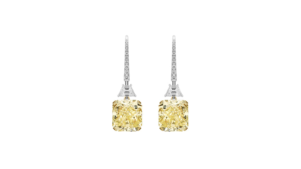 Серьги Mercury из коллекции Classic. Белое и желтое золото, 2 желтых бриллианта весом 4 карата каждый, бесцветные бриллианты