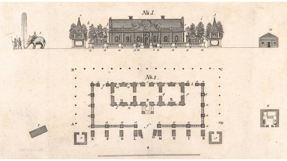 Чертеж фасада и план «Ледяного дома», Санкт-Петербург, 1741