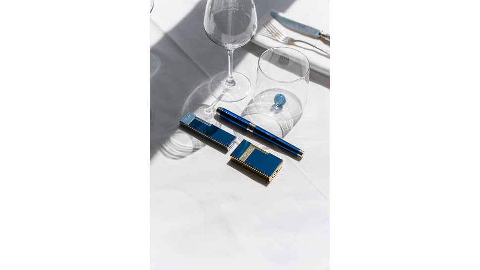Ручка Line D Eternity XL Blue Lacquer Over Guilloche и зажигалки Biggy и Twiggy