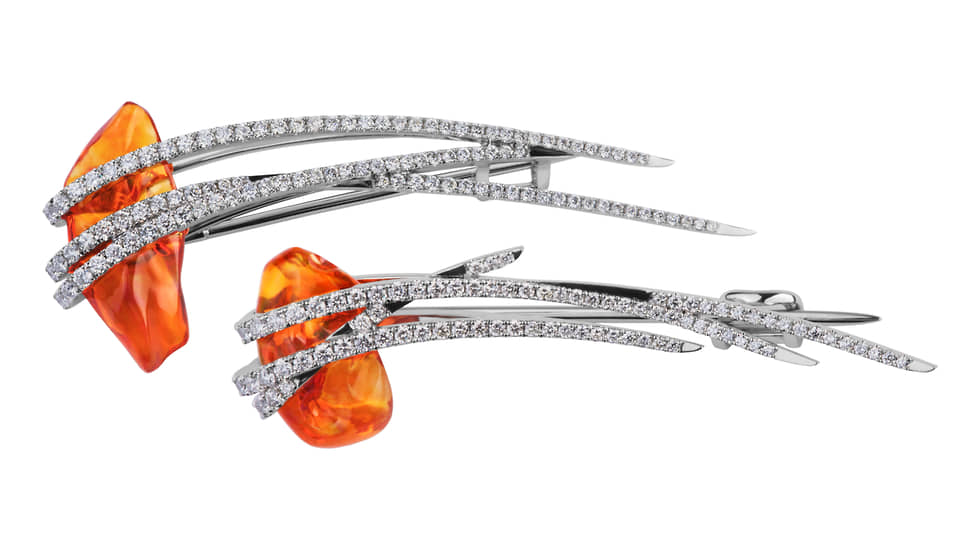 Броши «Кометы», Epic Jewellery, белое золото, огненные опалы, бриллианты 
