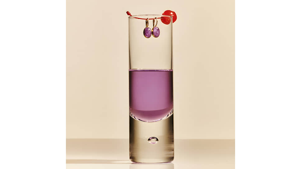Серьги Boules Violetta, желтое золото, лепидолит, перламутр 
