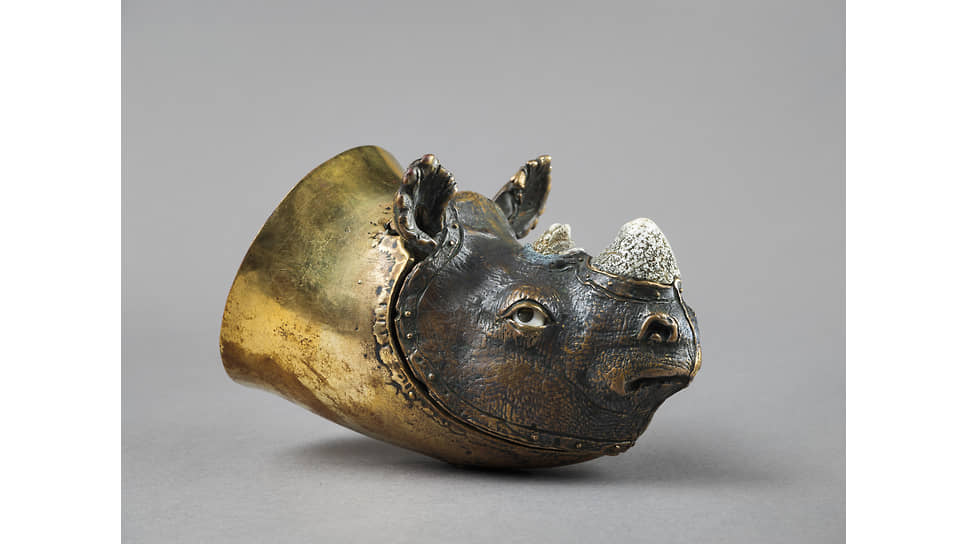 Ритон «Носорог», Виктор Анипко, бронза, морская раковина, пирит, Ленинград, 1985 