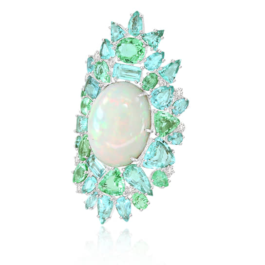 Кольцо, Sutra Jewels, белое золото, опал, турмалины параиба, бриллианты 