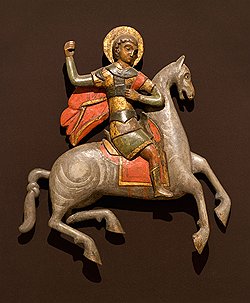 Полихромная деревянная скульптура «Чудо св. Георгия о змие», Центральная Россия, вторая половина XVI века. Вологодский государственный музей-заповедник