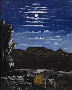 Нико Пиросмани. «Арсенальная гора ночью», 1907–1908 годы. Клеенка, масло. MacDougall’s, эстимейт £0,9–1,2 млн