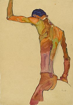 Эгон Шиле. "Стоящий обнаженный мужчина с поднятой рукой", 1910 год