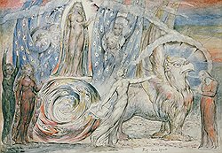 Уильям Блейк. "Беатриче, восседающая на влекомой грифом колеснице", 1824-27 годы 