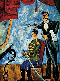 Михаил Ларионов. "Офицерский парикмахер", 1910 год  