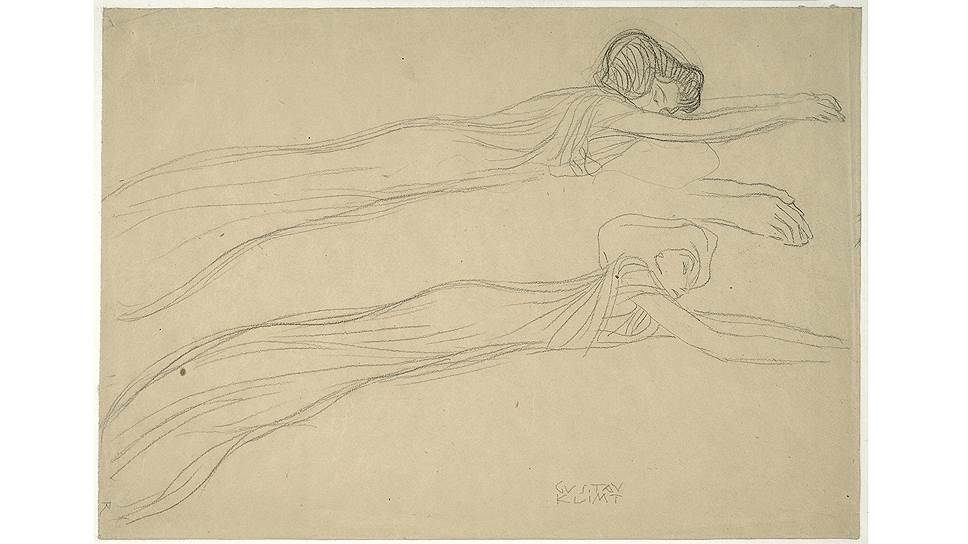 Густав Климт. Два этюда парящей фигуры в платье, 1901 год  