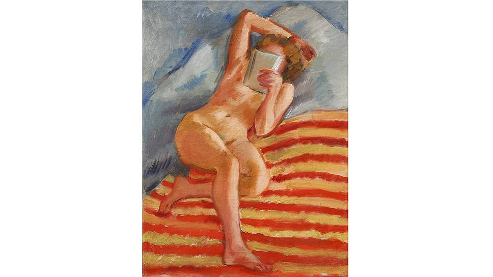 Николай Тырса. «Обнаженная натурщица с книгой на финской ткани», 1934 год