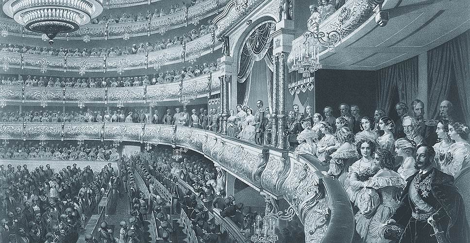 Михаил Зичи. «Зрительный зал Большого театра во время визита императора Александра II», 1856