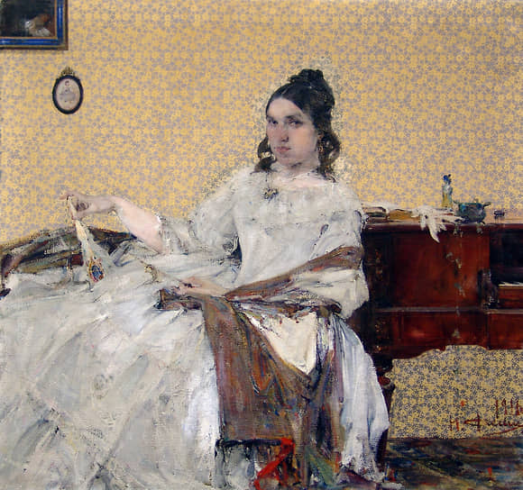 «Портрет Н. М. Сапожниковой (на фоне обоев)», 1916