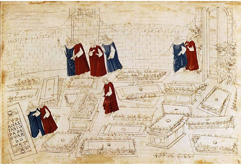 Сандро Боттичелли. «Ад X. С Данте и Вергилием», 1480