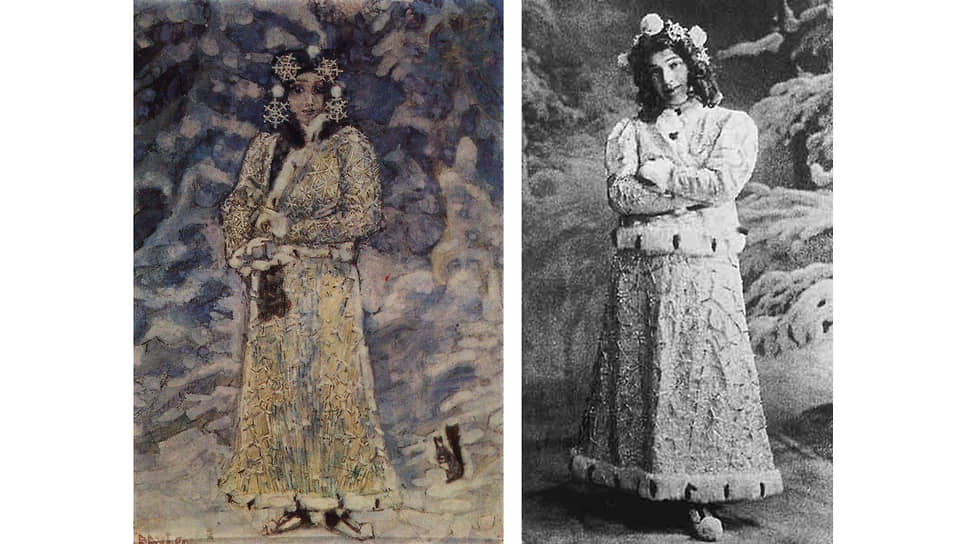 Слева направо:  «Снегурочка», 1890.  Надежда Забела-Врубель в роли Снегурочки, 1900-е 