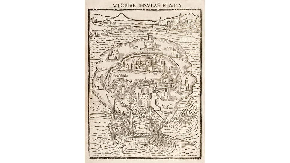 Карта острова Утопия из первого издания «Утопии», 1516  