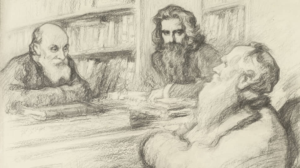 Леонид Пастернак. «Три философа. Николай Федоров, Владимир Соловьев и Лев Толстой», 1903
