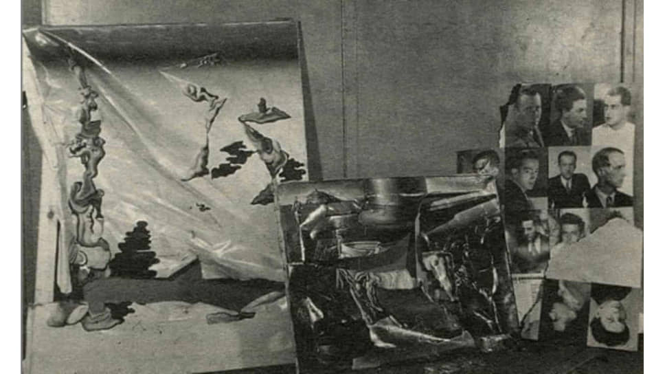 Экспонаты разгромленной выставки в кинотеатре «Студия 28», 1930