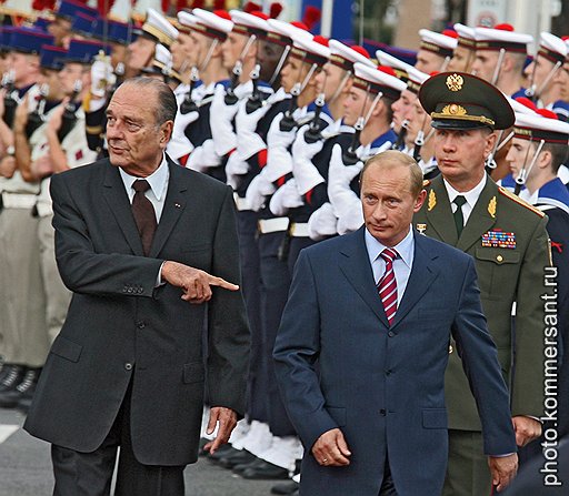 Президент Франции Жак Ширак (слева) и президент России Владимир Путин. Париж, 2006 год 