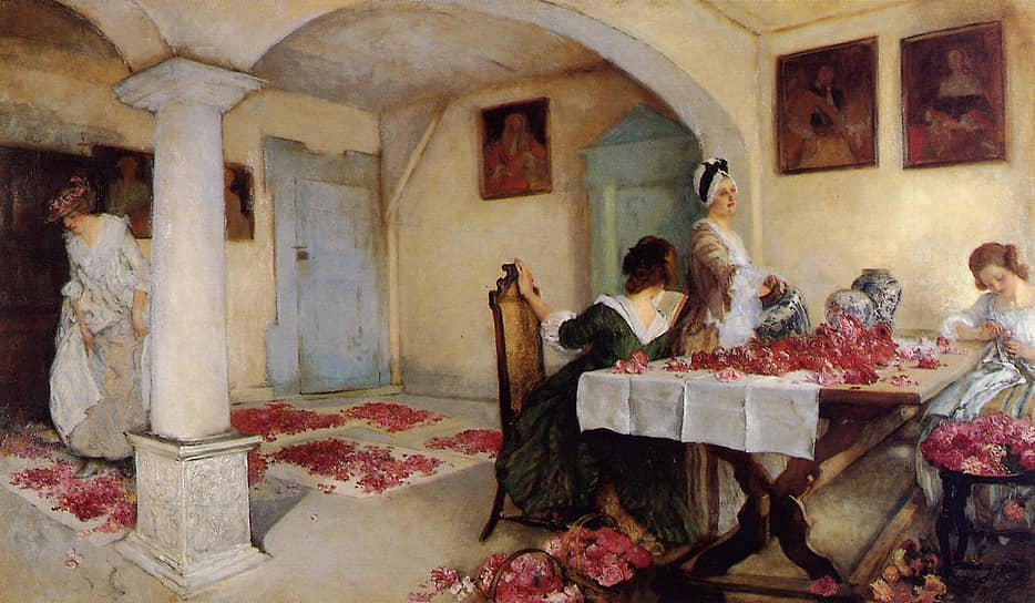 Приготовление натуральных благовоний. Картина «Ароматическая смесь» американского художника Эдвина Остина Эбби, 1899 год 