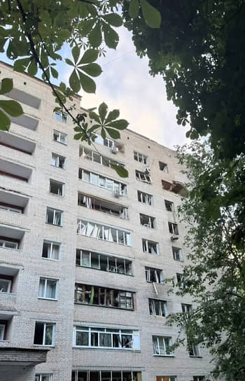 Последствия удара БПЛА в Подмосковье 