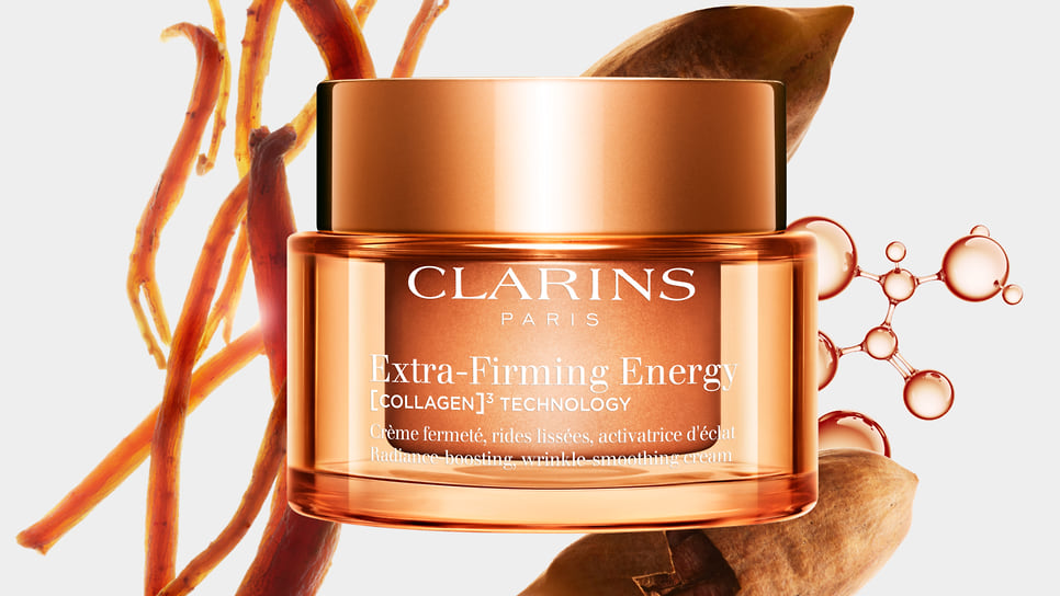 Clarins, регенерирующий дневной крем для энергии кожи Clarins Extra-Firming Energy с возможностью пополнения рефилами. В составе: органический экстракт красного женьшеня, ниацинамид