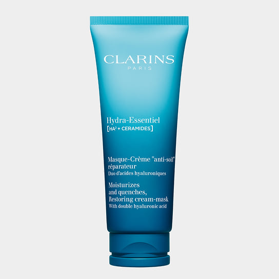 Clarins, увлажняющая и восстанавливающая маска для лица с освежающей текстурой Hydra-Essentiel. В составе: два вида гиалуроновой кислоты, органический экстракт каланхоэ, церамиды 