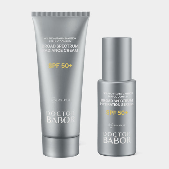 Babor, увлажняющая сыворотка и крем для лифа с SPF-защитой линии Doctor Babor Solar Defence. В составе: провитамин D3, эктоин и феруловая кислота 