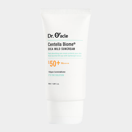 Dr.Oracle, солнцезащитный крем для лица SPF 50+ Centellabiome с физическими и химическими УФ-фильтрами. В составе: центелла азиатская, масло жожоба, гиалуроновая кислота и витамин Е 
