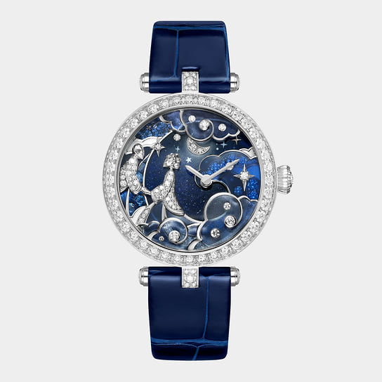 Часы Lady Rencontre Celeste, белое золото, бриллианты, сапфиры, эмаль, Van Cleef & Arpels 