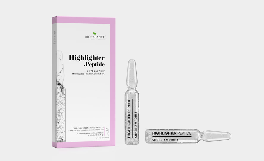 Biobalance, ампульная антивозрастная сыворотка Highlighter Peptide с комплексом пептидов Matrixyl: подтягивает кожу, увеличивает выработку коллагена, уменьшает видимость морщин и предупреждает их появление
