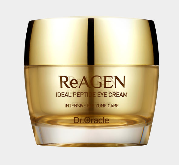 Dr Oracle, крем для интенсивного ухода за кожей вокруг глаз Reagen Ideal Peptide Eye Cream: увлажняет, осветляет зону вокруг глаз, уменьшает выраженность мимических морщин, придаёт коже более свежий и сияющий вид. В составе: меристемальные клетки эдельвейса, пептидный комплекс, церамиды, сквалан, пантенол, ниацинамид, растительные экстракты, гиалуроновая кислота