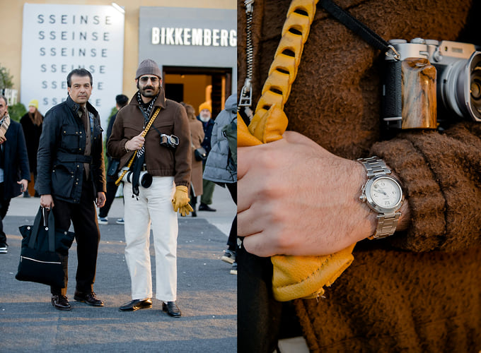 Фотограф Milad Abedi (справа) в часах Cartier Pasha на выставке Pitti Uomo 2024 