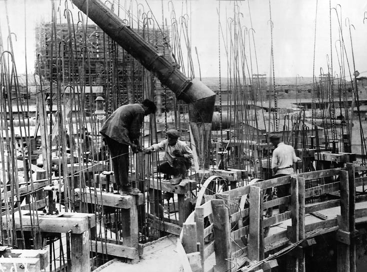 Строительство фундамента первой домны ММК, 1931 год