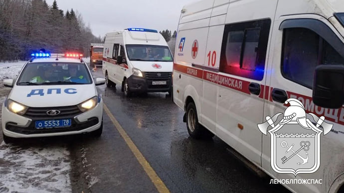 При столкновении автобуса с такси в Ленобласти пострадали 12 человек