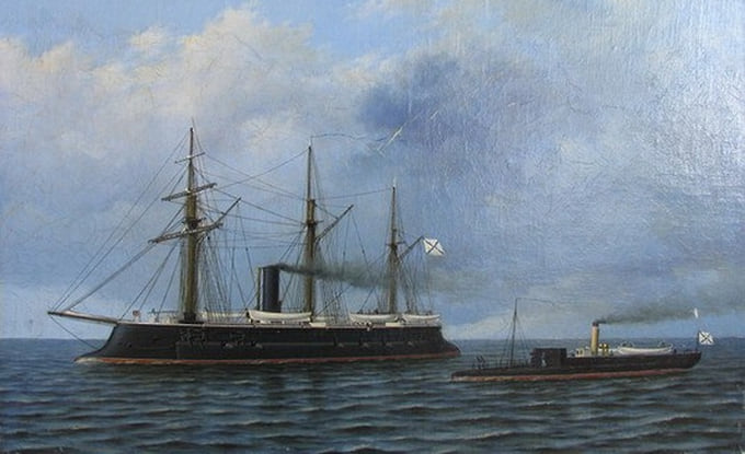 Плавучая броненосная батарея «Не тронь меня» (1864) и канонерская лодка «Опыт» (1861)