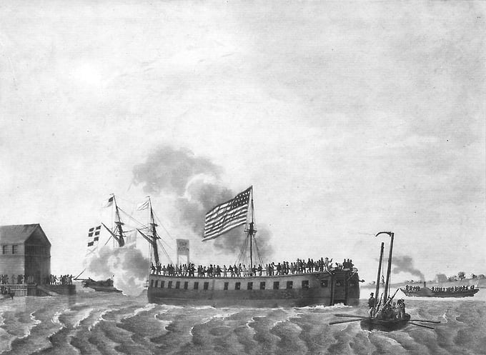 Американский военный корабль «Демологос» (также известный как «Фултон I»), 1814 год. Литография XIX века