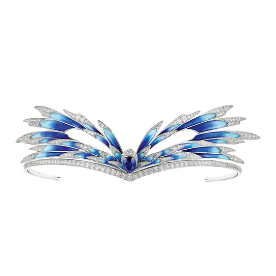 Тиара Envol, Chaumet, белое золото, сапфир, цветная эмаль, бриллианты 