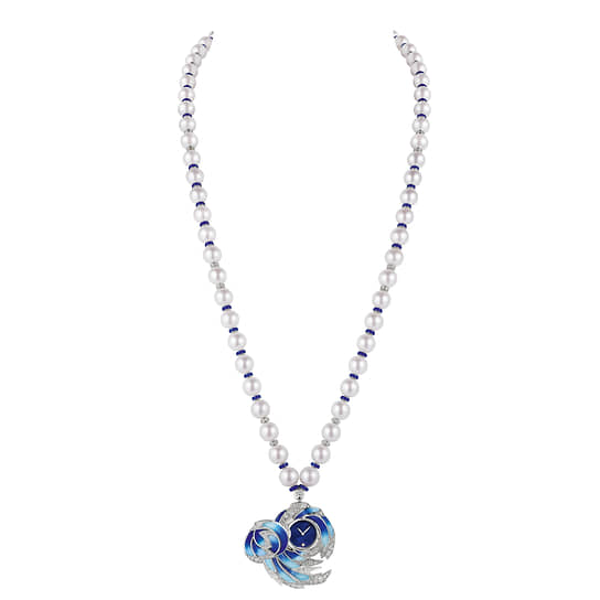Сотуар-часы с секретом Envol, Chaumet, белое золото, жемчуг, цветная эмаль, бриллианты 
