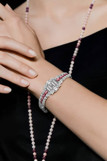 Часы и сотуар Grand Lady Kalla, Vacheron Constantin, белое золото, рубины, жемчуг, бриллианты 
