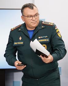 Заместитель начальника Главного управления МЧС России по Ростовской области Сергей Мордвиненко во время пресс-конференции, в РИЦ ТАСС-Юг